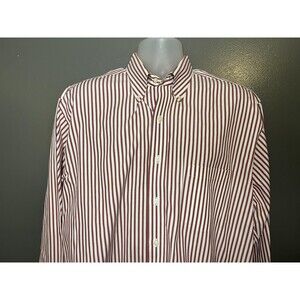 Vintage Lord & Taylor Shirt Mens 17.5 34/35 Red White Striped Cotton Button Down